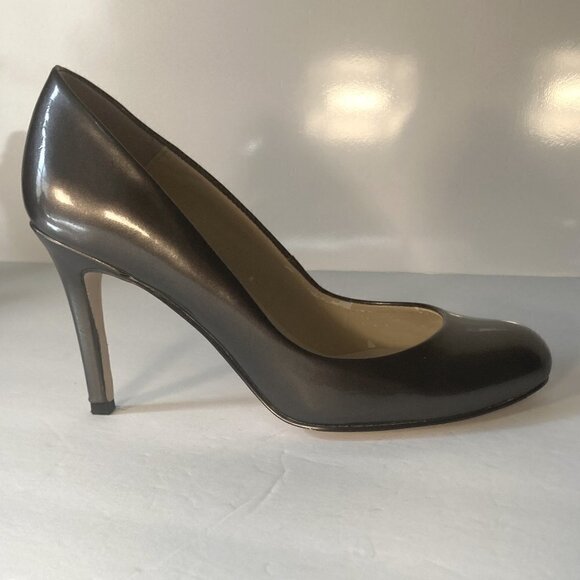 Ann Taylor SZ 5.5 slight metallic dark charcoal gray patent 3.25 heel pump - Picture 1 of 9